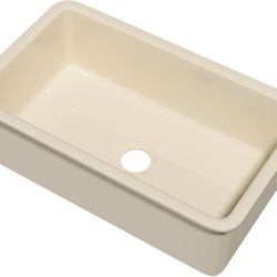 Kitchen Sink Bone 32 x 19 Inch, Large Top Mount Fireclay Bar Sink Drop In Single Bowl, Dual Mount Heavy Duty Deep Basin, w Accessories 2 Types, Bone C