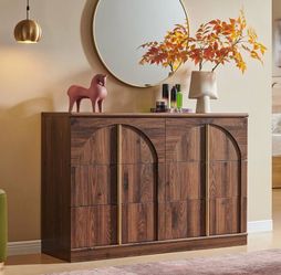 АССОНОНО Arched Dresser for Bedroom with 6 Drawers, 47.3" Wide Modern Chest of Drawers with Rounded Edge & Metal Handles, Wood Storage Closet Dressers