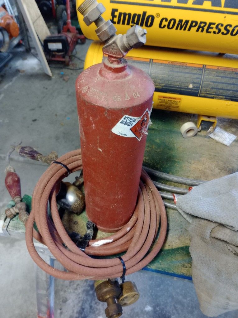 Acetylene Tank And Two Gauges And Hose