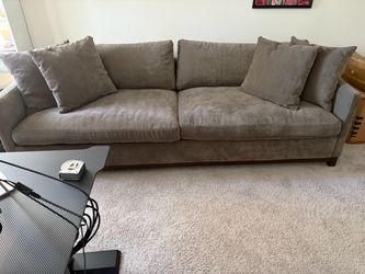 Large Gray Fabric Sofa with Throw Pillows