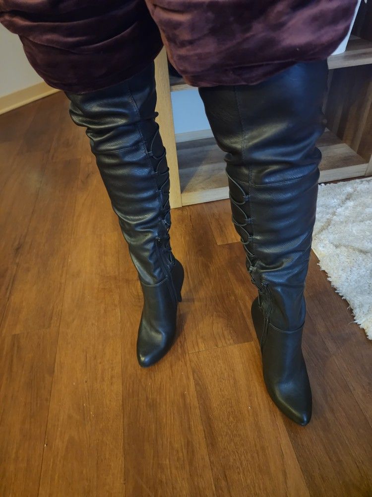 JENNIFER LOPEZ AZURITE LACE-UP OVER-THE-KNEE STILETTO BOOT SZ 8 MEDIUM