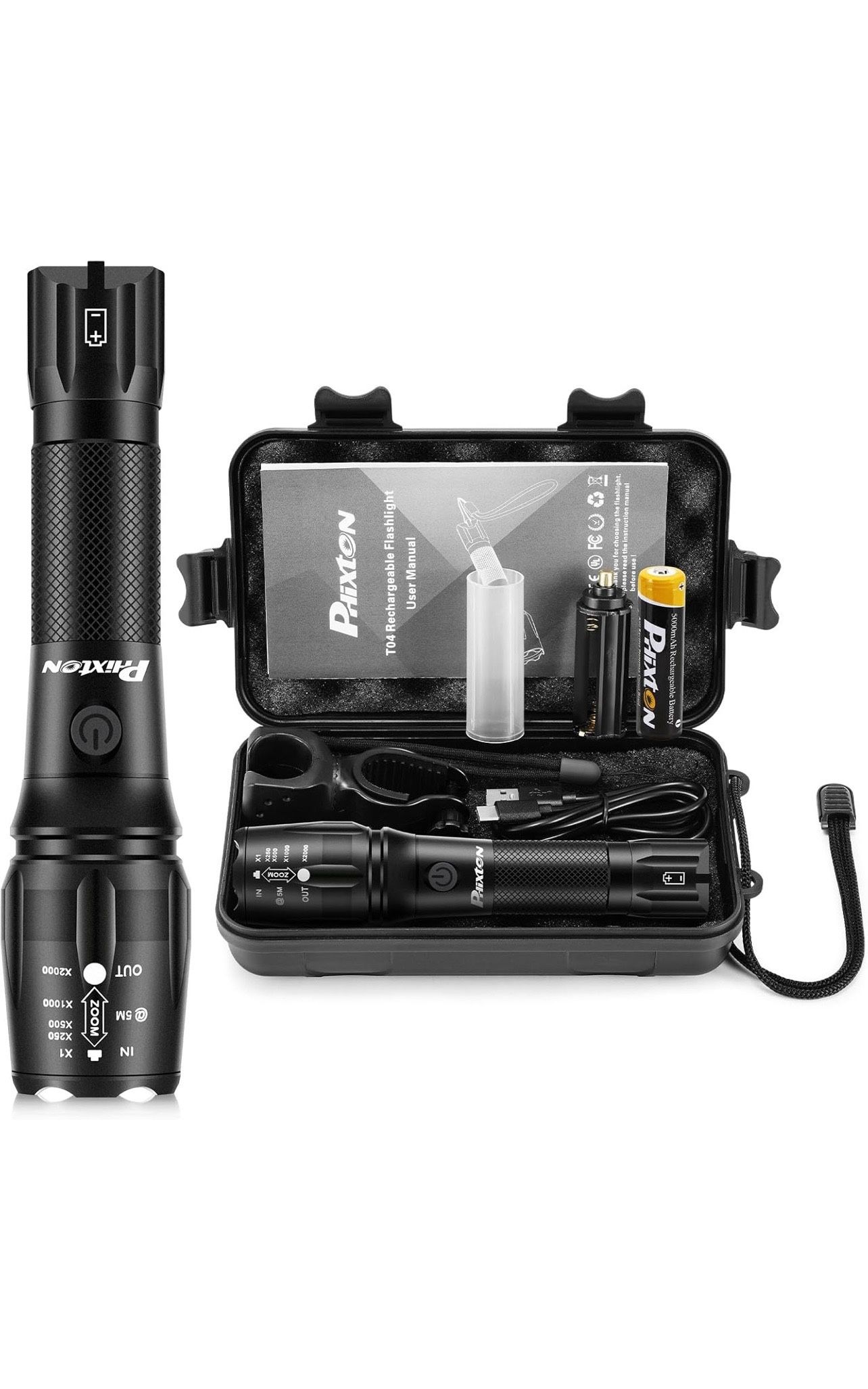 PHIXTON Rechargeable Handheld Flashlight High Lumens, USB C Chargeable LED Flashlight, Bright Strong Flash Lights, Adjustable Focus, 5 Modes