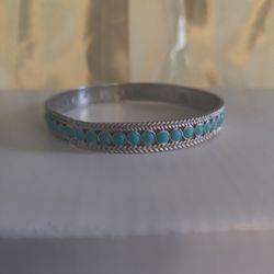 Vintage Mexican Silver Turquoise Bangle Bracelet