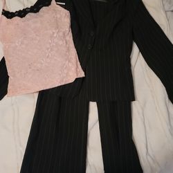 Cute Black And White Pin Striped Suit With Light Pink Tank Top. Size: Large