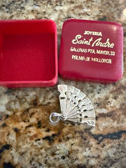 Vintage Spanish Mechanical Fan Silver Charm