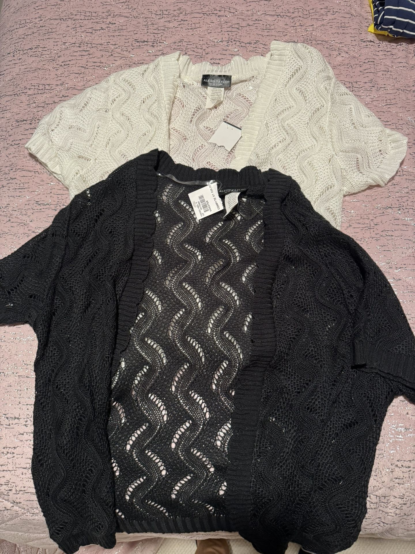 Lot Of Two Womens Size Medium/ Large White Black Cardigan Sweater Shawl