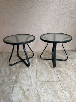 Set Of 2 Glass Top Metal Lanai Side Tables