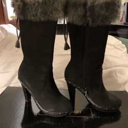 Fur Trimmed Platform Black Boots