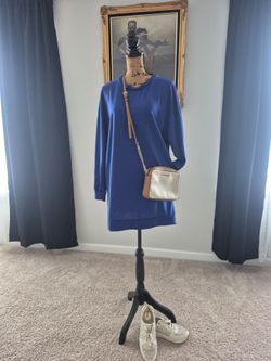 Blue Long Sleeve Sweatshirt Dress