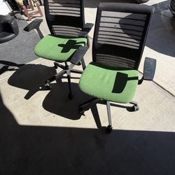 Ergonomic Mesh Office Chairs – Set of 2 (Green Seat, Adjustable Armrests)