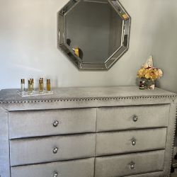 Grey Velvet Studded Silver Dresser