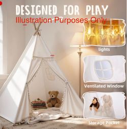 Sumbababy Canvas Fringed Teepee Tent Set with Lights & Flags - Open Box New