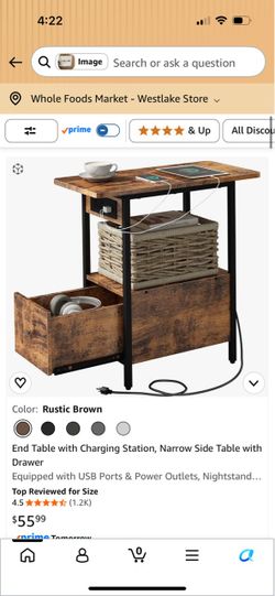 End Table with Charging Station, Narrow Side Table with Drawer Brand New
