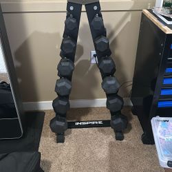 Inspire Fitness 210lb PVC Hex Dumbbell Set with Rack