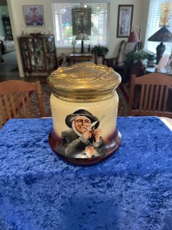 Pipe Tobacco Jar/Humidor Gold Gilded Painted Lid & European Hand Painted Theme