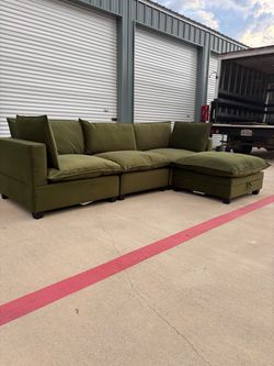 Olive Green Velvet Sectional Cloud Couch With Storage 