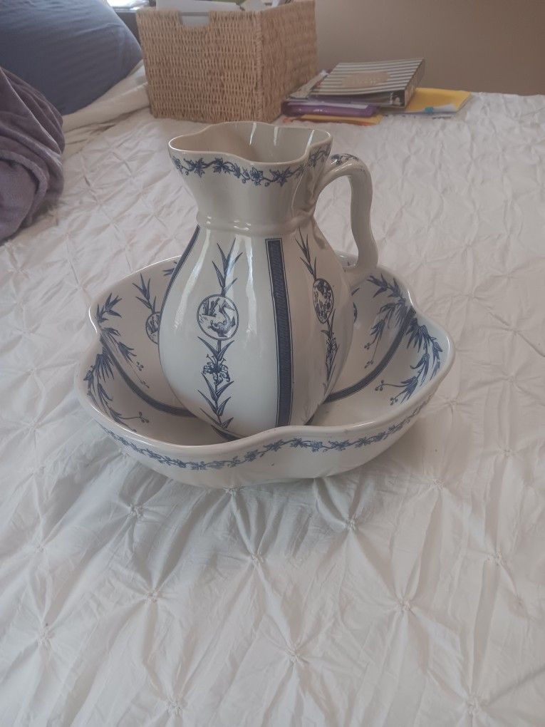 Ironstone 2 Matching Vases With Basin and Plate