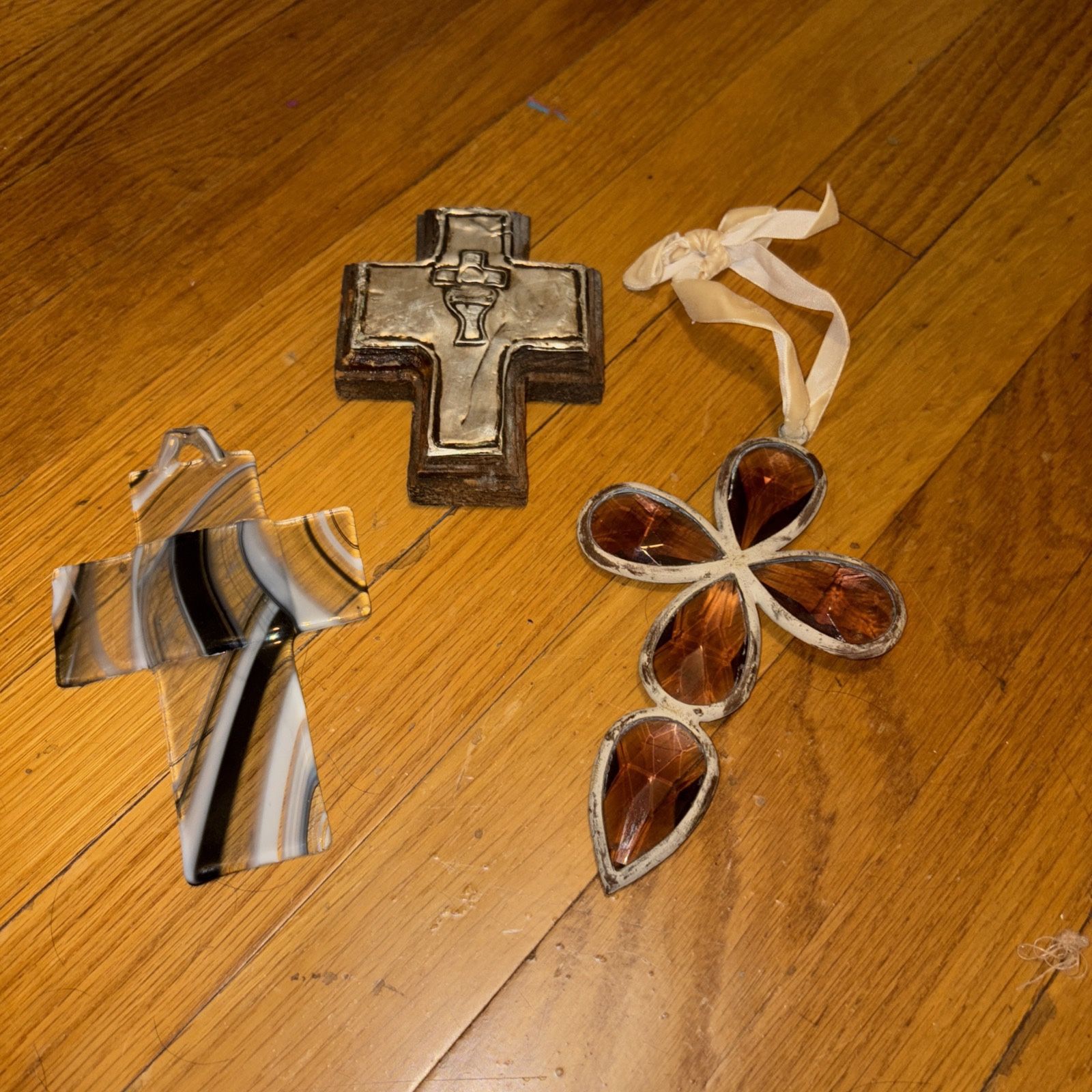 Stained glass: Blown Glass: Wood/hammered Metal: Crosses