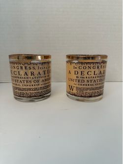 Vintage 1976 Bicentennial Lowball Glasses 22K Gold Trim Pair