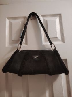 Vintage Y2K Authentic UGG Australia Black Suede & Shearling Shoulder Bag / Purse