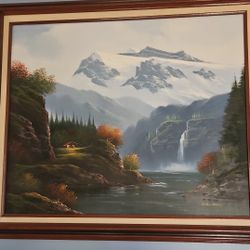 Original Mountain Waterfall Oil Painting (Goldberg)