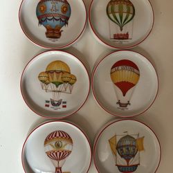 Rare Vintage W Germany Bavarian Porcelain hand painted hot air balloon coasters