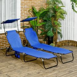 Set of 2 Folding Chaise Lounge Chairs with Sun Canopies – New