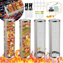 Grill Basket 4 PCS, BBQ Grill Basket, Rolling Grilling Basket,