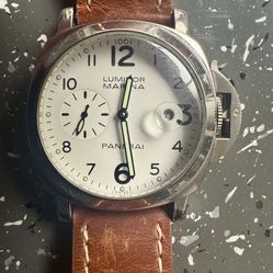 Panerai Luminor White Men's Leather Strap Watch - PAM00049