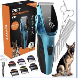Dog Grooming Kit Low Noise Dog Clippers for Grooming Rechargeable Cordless Dog Grooming Clippers 2 Speed 6 Guards for Thick Knot Coats Pet Grooming Ki