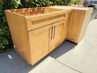 Cabinets, sink, and countertops