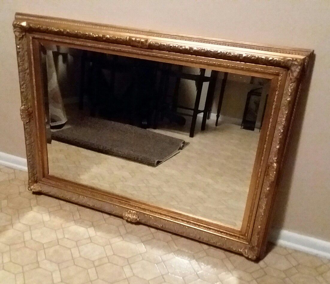 (High End) Large/Wood Carved Gold Beveled Mirror (Excellent Condition)