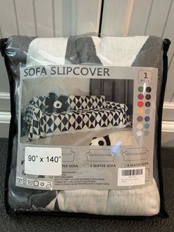 Sofa slipcover 90” x 140”. White+gray. New.