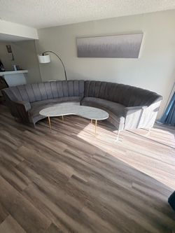 Curved Sectional Sofa w/ Marble Coffee table