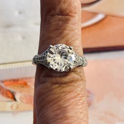 925 Silver Solitaire Ring with Round Stone Size 8