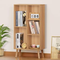 NEW Natural Color 5 Cube Bookshelf with Legs, Modern Open Storage Organizer, Display Cabinet Shelf