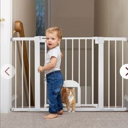 Babelio 29-48" Extra Wide Baby Gate With Adjustable Cat Door, Easy Install Pressure/Hardware Mounted Dog Gates For The House, Auto Close Pet Gate For 