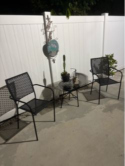 2 metal chair with table