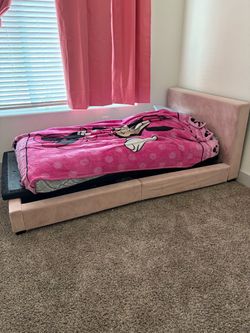 Pink Upholstered Low Platform Bed Frame