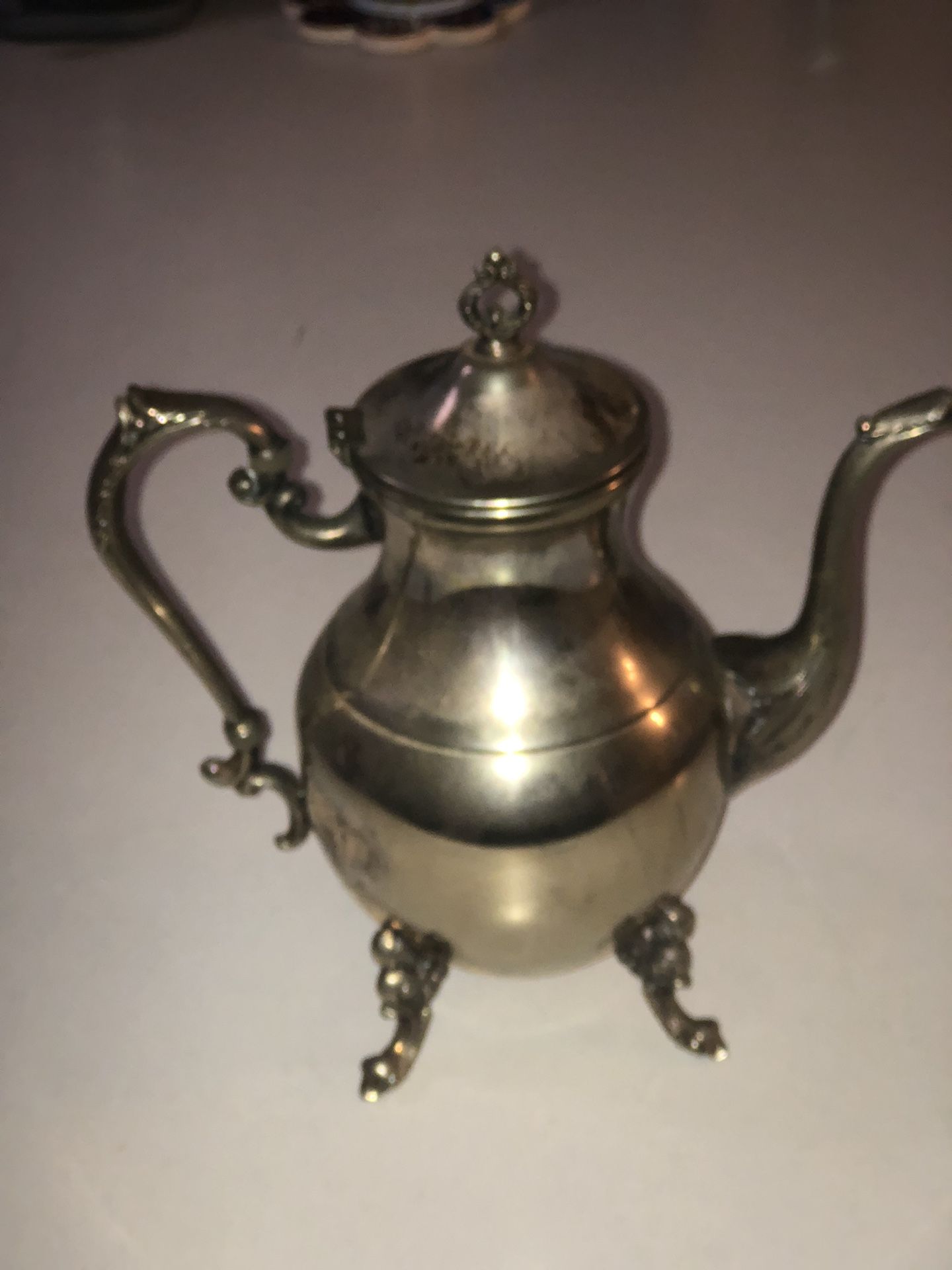 11 inch vintage, silver plated, tea kettle