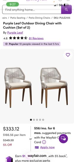 Outdoor Dining Chair w/Cushion - see description and measurements in pictures