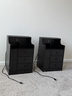 Pair of Black Nightstands with Charging Station & USB