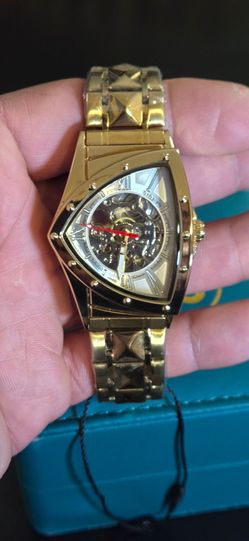 BiBi White Dial, Gold Case, Gold Braceleton Skeleton Automatic Triangular Gold-Tone Watch