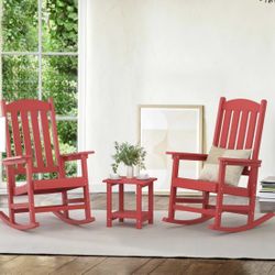 1 Bright red Plastic Adirondack Outdoor Rocking Chair with High Back with table, Porch Rocker for Backyard   Brand new in box - Assembly is required  