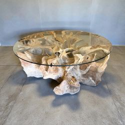 Teakroot Base 50” Glass Top  Coffee Table 