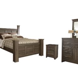Juararo Queen Poster Bed With Mirrored Dresser And 2 Nightstands 