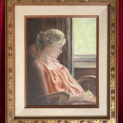 VINTAGE Mid Century OIL PAINTING BEAUTIFULLY FRAMED Serene Woman PORTRAIT