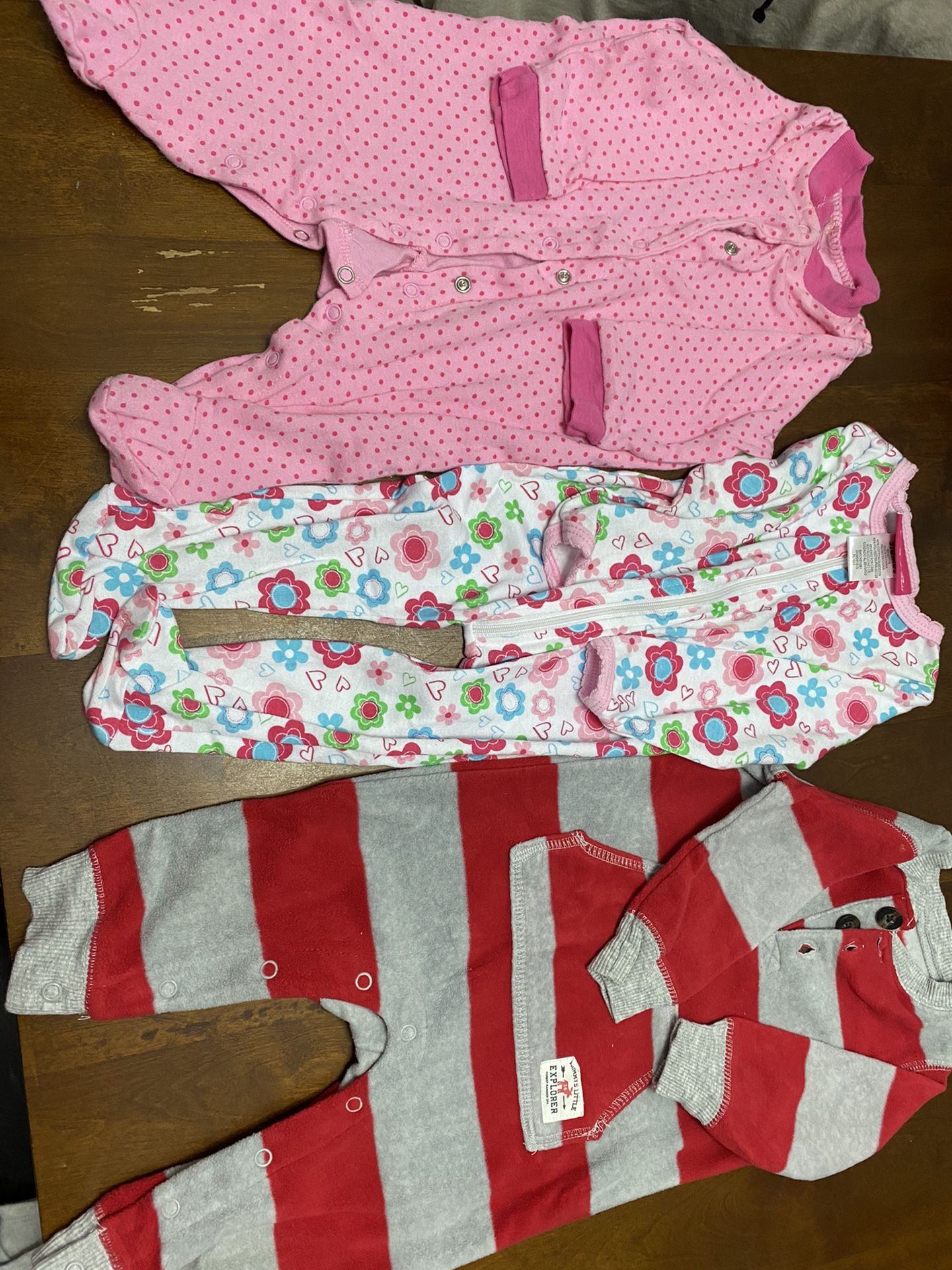 Onesies, top to bottom (left to right) 0-3, 3-6, 6 months