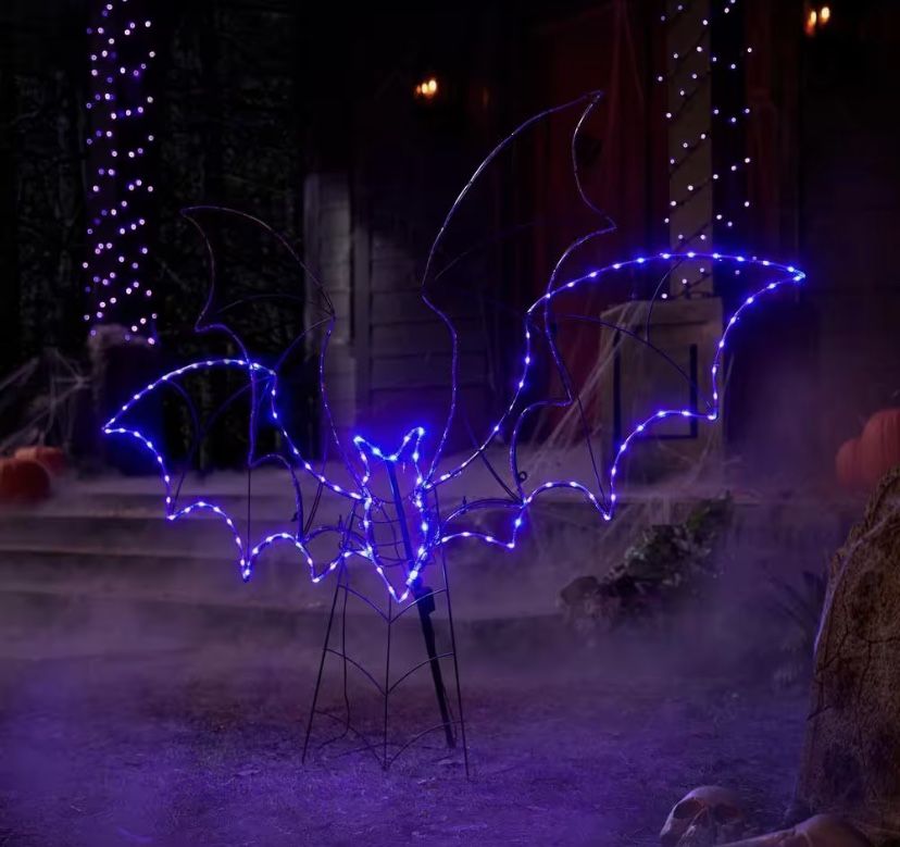 Home Depot 4.5 ft. LED Purple 2 Bat Silhouette Halloween Yard Decoration
