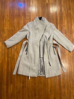Calvin Klein Grey Wool-Blend Wrap Coat/Jacket XL